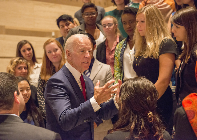Joe Biden talks to students